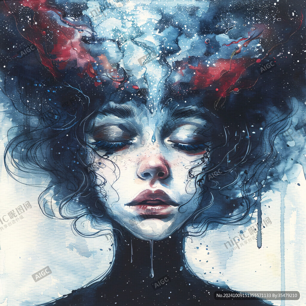 唯美抽象画水彩画女人