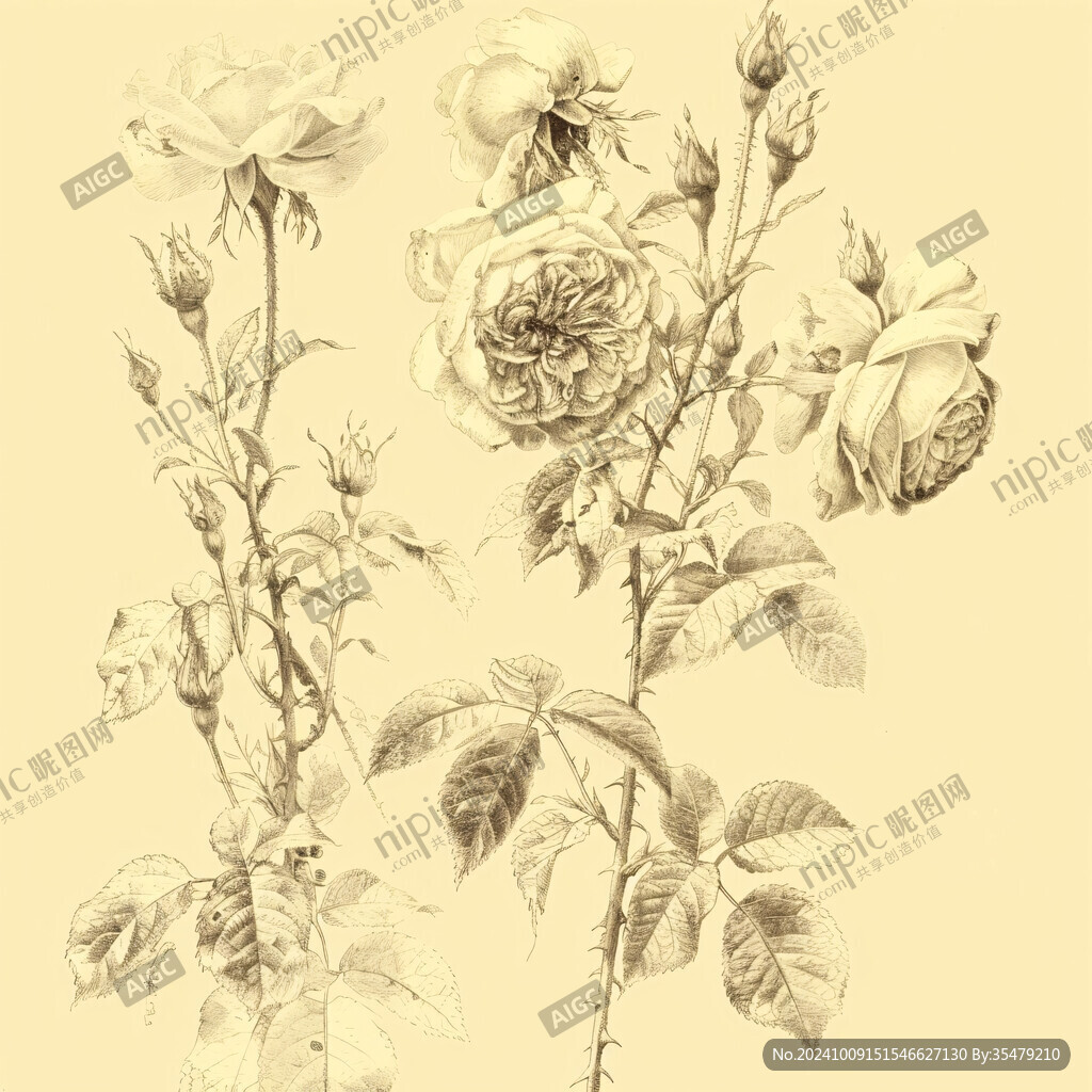 写实手绘玫瑰花素材