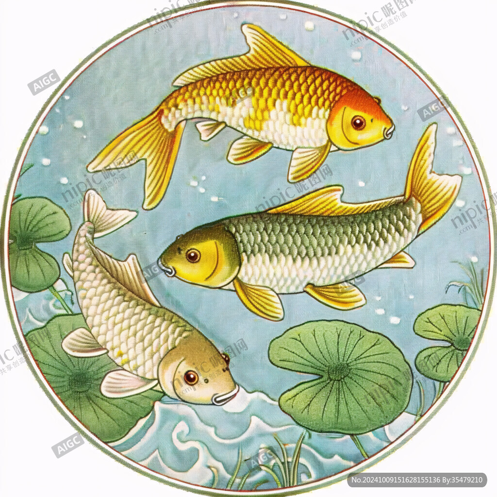 3d荷花鲤鱼圆形画