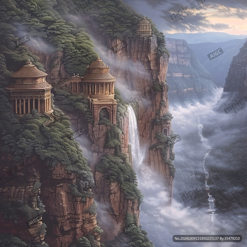 山水深渊建筑立体画