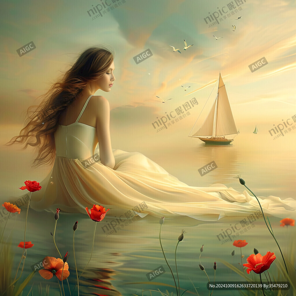 美女背景海边春风