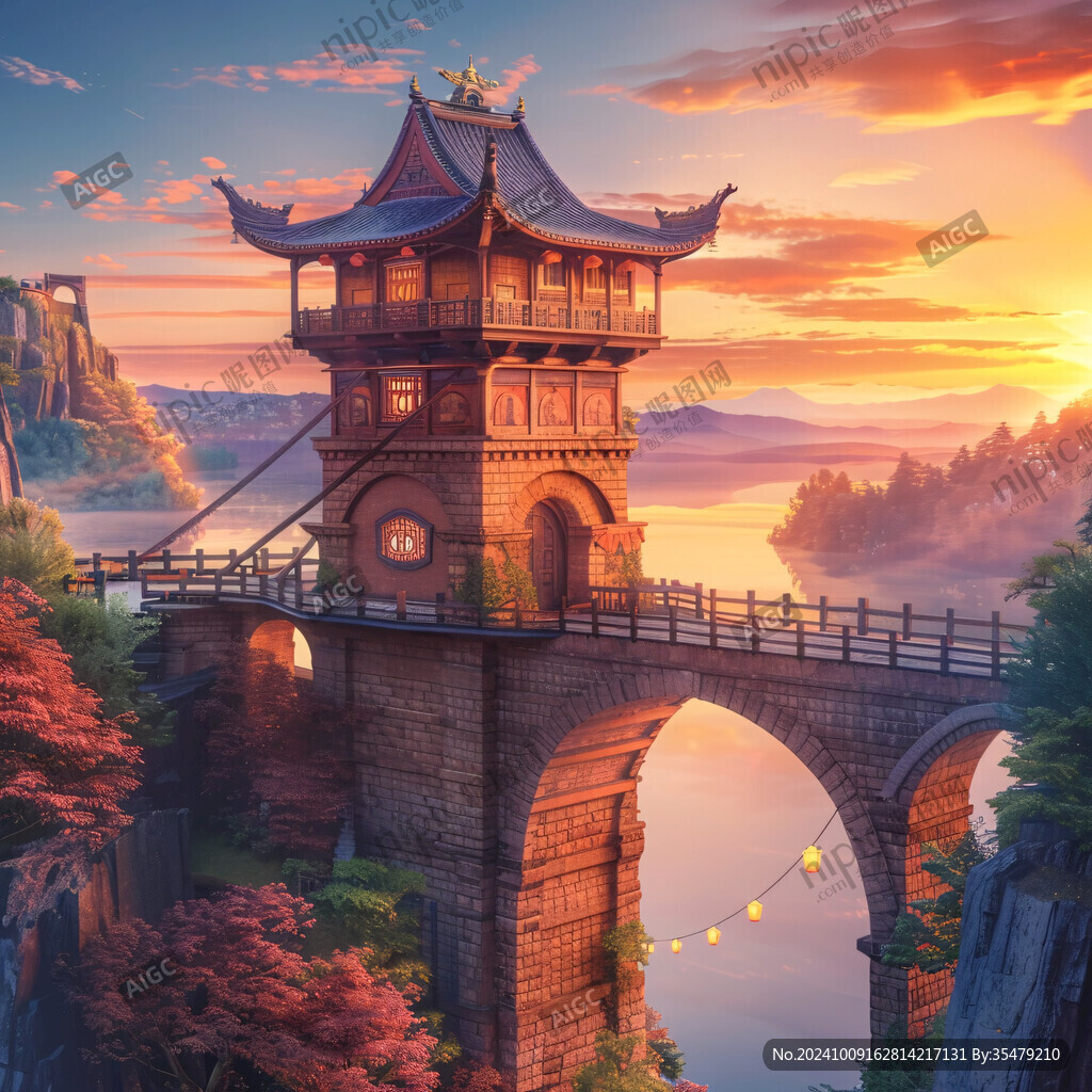 魁星楼中国风山水意境