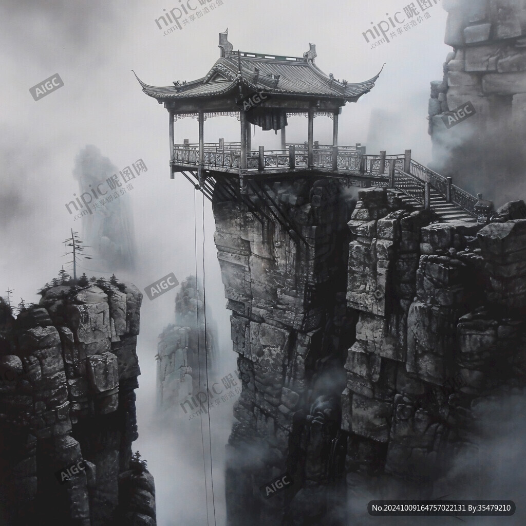 山水深渊建筑立体画