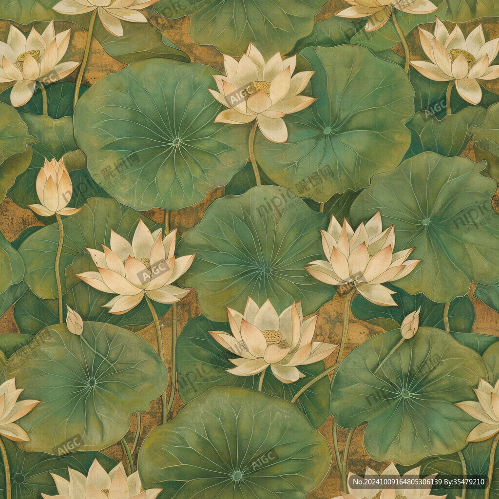 金边插画荷花植物