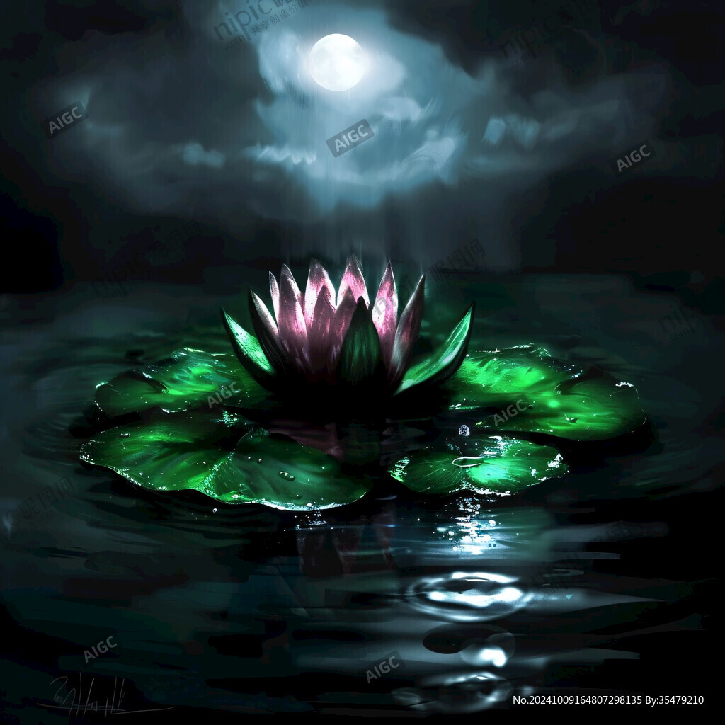 月色中的水浮莲