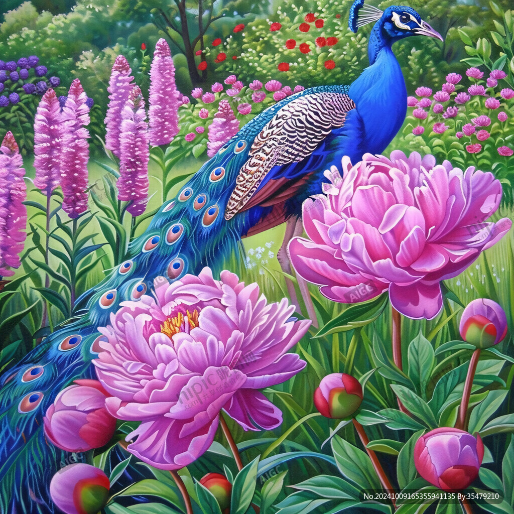 3d立体孔雀花鸟