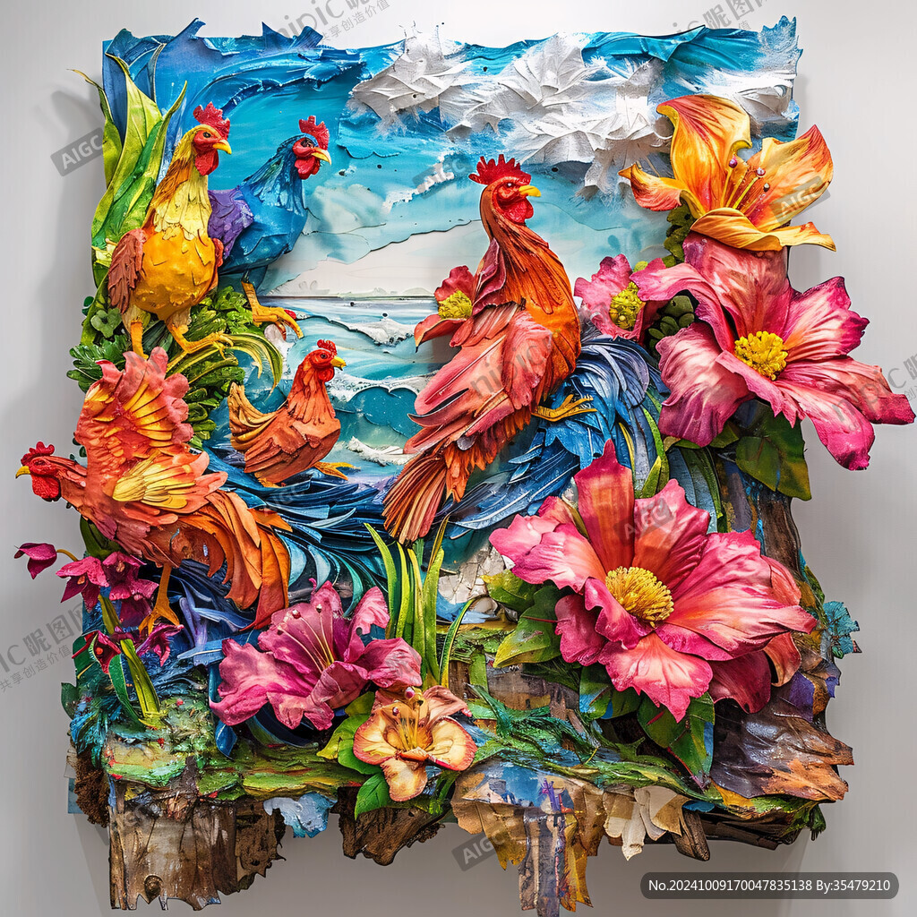 3d立体孔雀花鸟