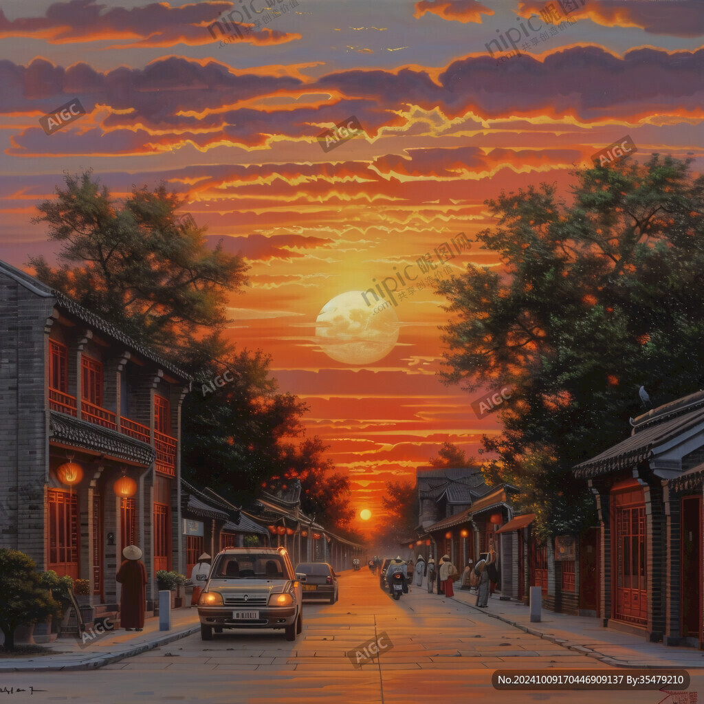 日落街道插画