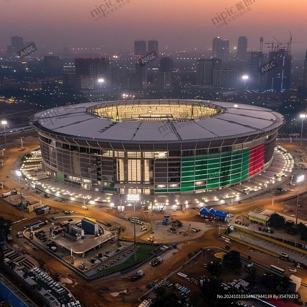 体育馆夜景城市航拍