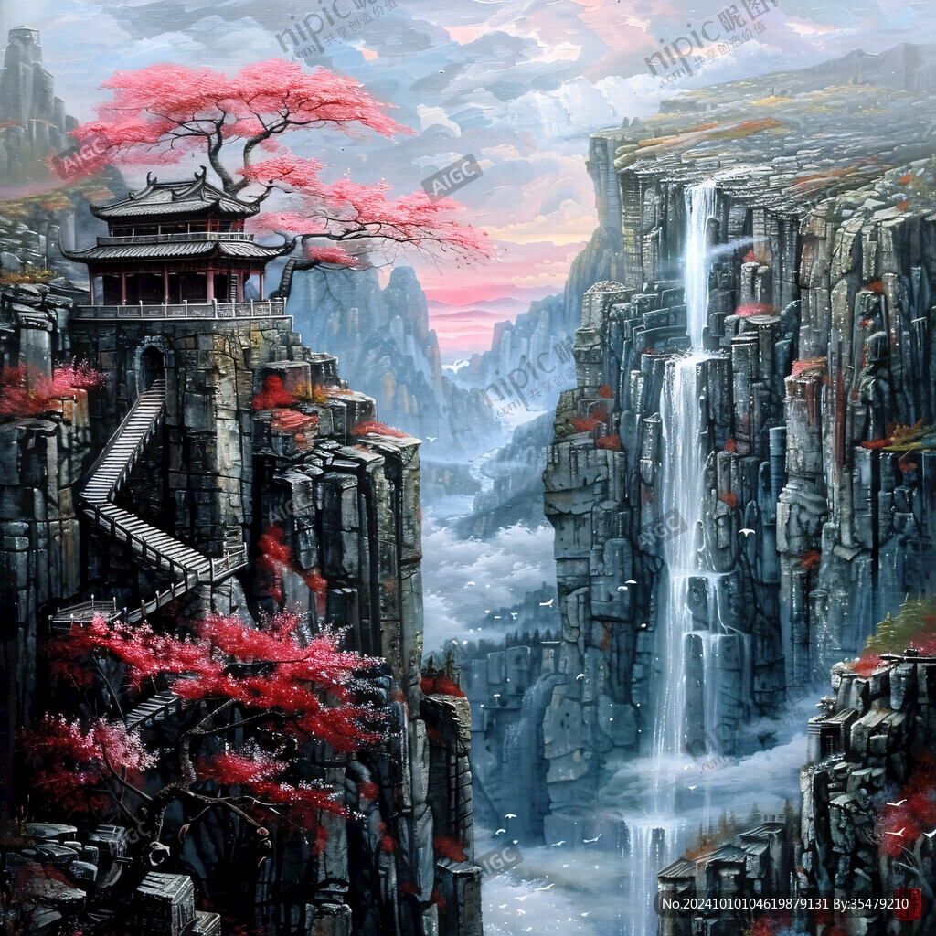 天界晓钟风景插画