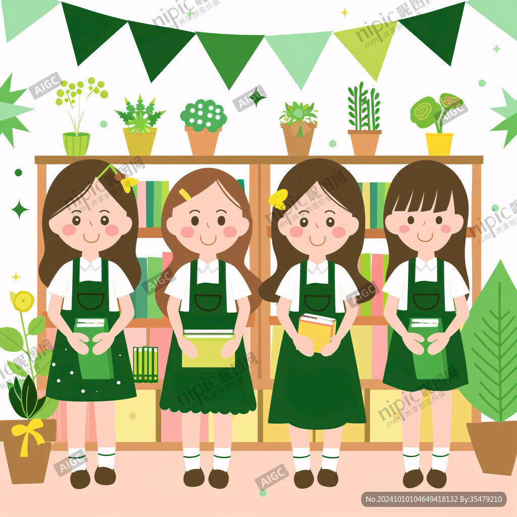 整理花园的女孩插画