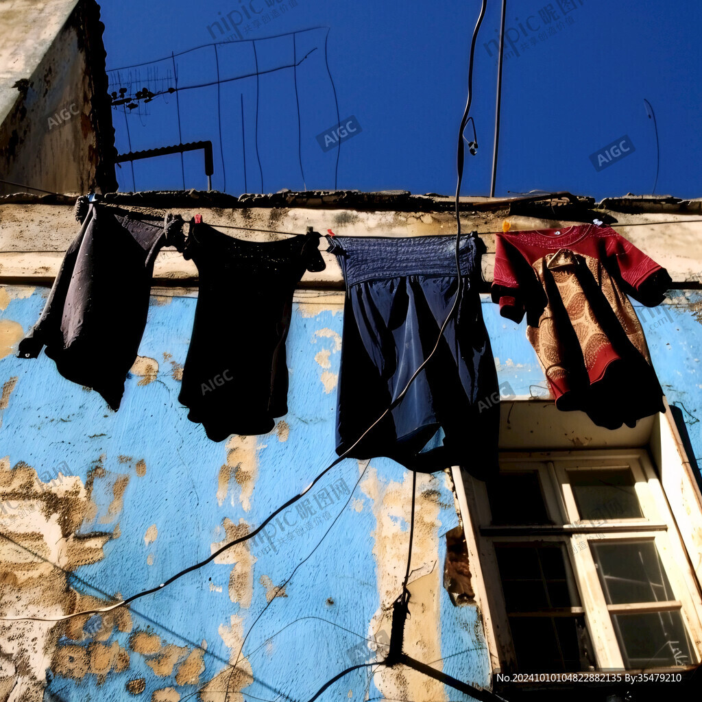 老旧小区晒衣服
