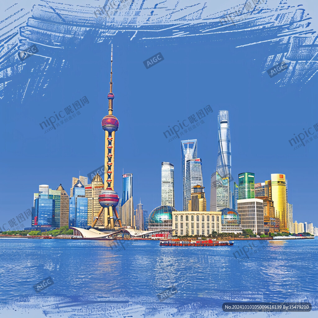 手绘东方明珠插画文件