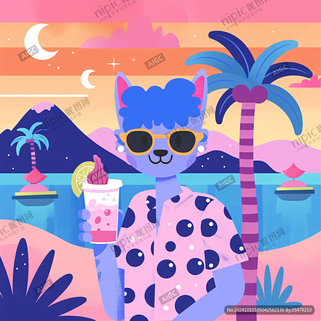 喝奶茶的猫咪插画