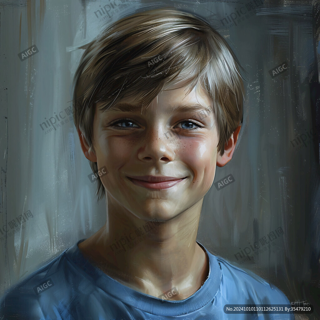 手绘帅气男孩子无框画