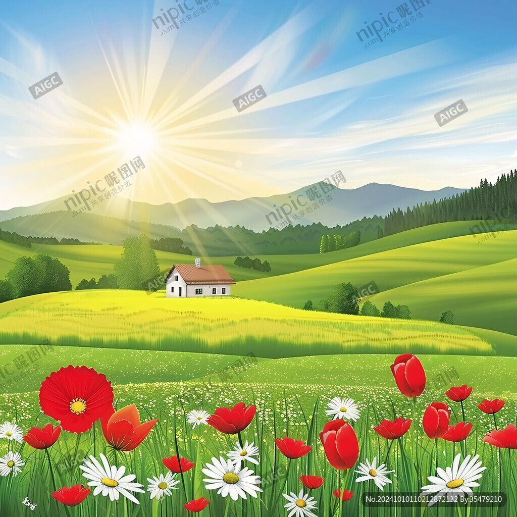 阳光晴朗风景插画