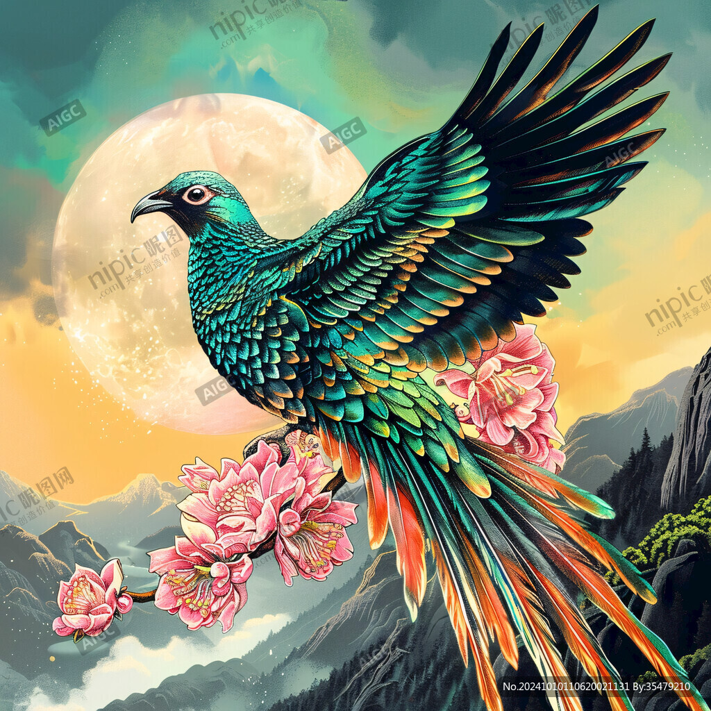 手绘国潮花鸟装饰画