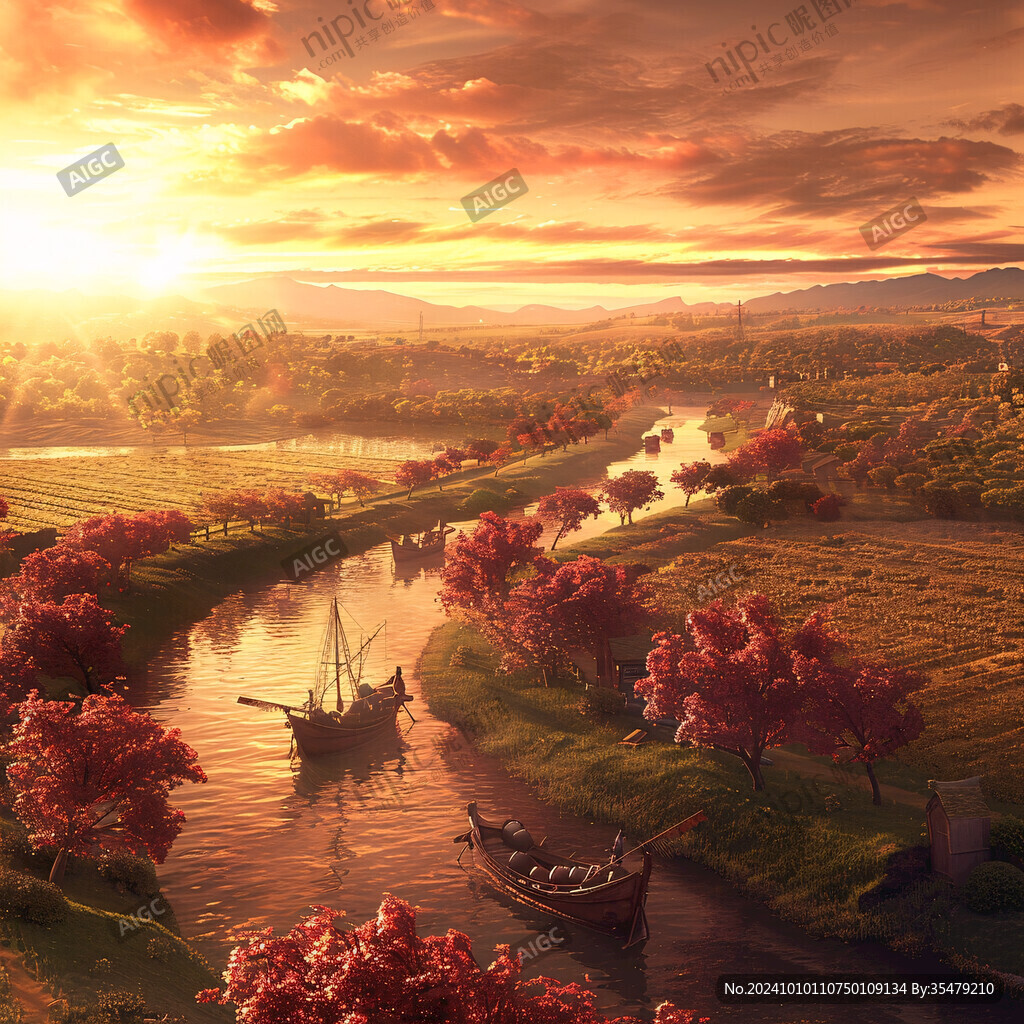 河水田野木质方舟小船