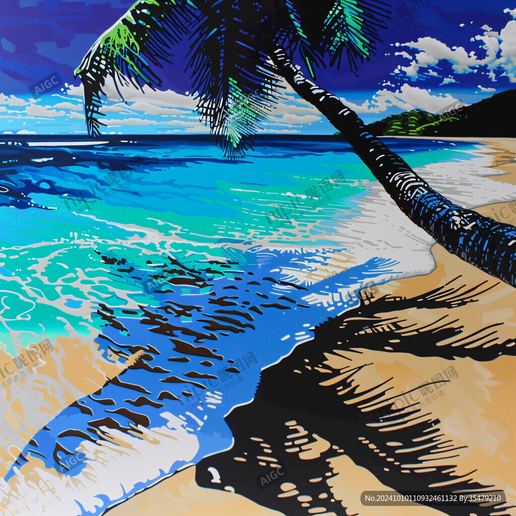 手绘海滩抽像画