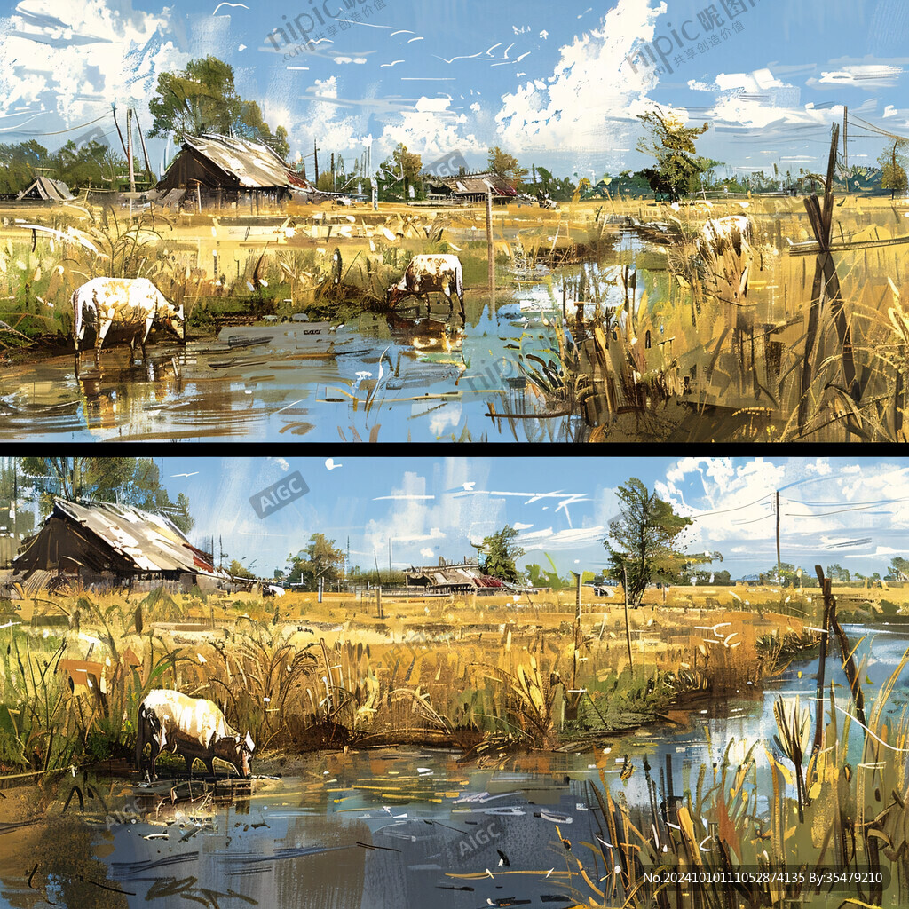 秋季草地芦苇湖泊湿地