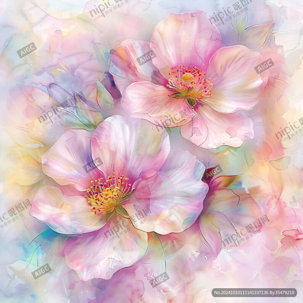 水彩花效果面料循环图