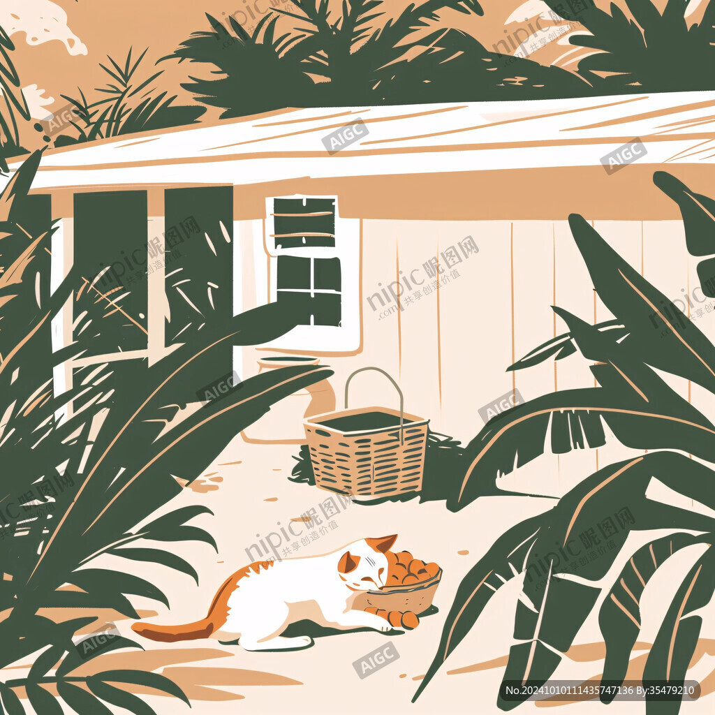 晒太阳的猫插画
