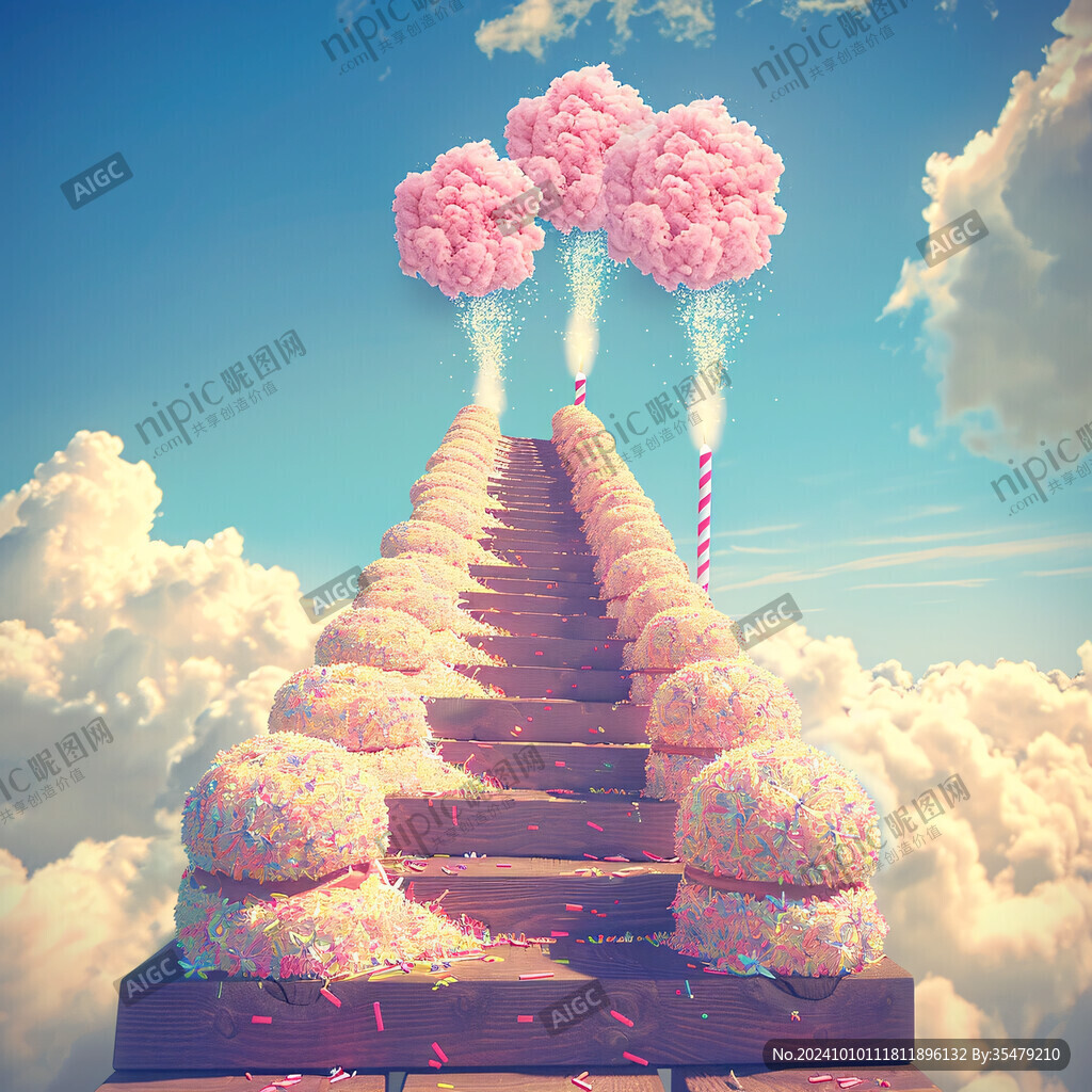 粉色超现实主义奇幻景观漂浮城堡