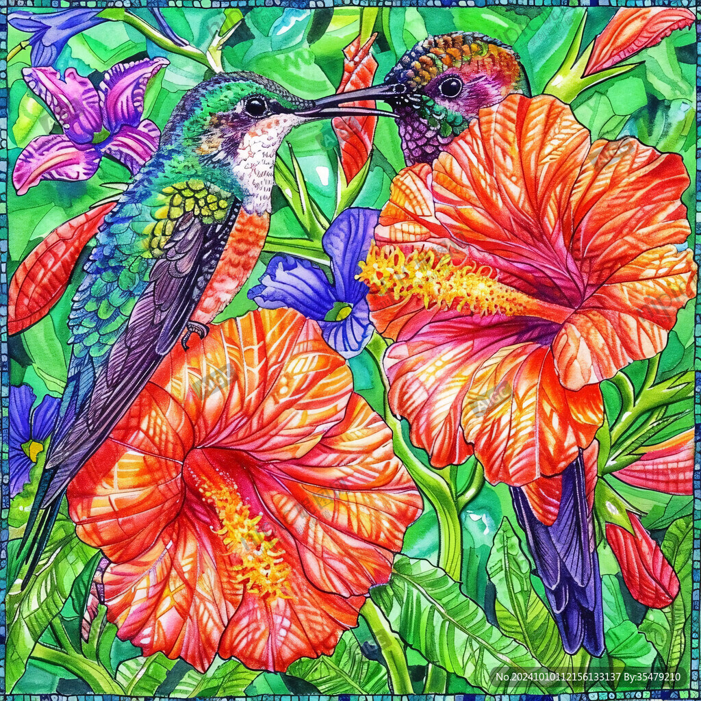 热带花枝四方连续图