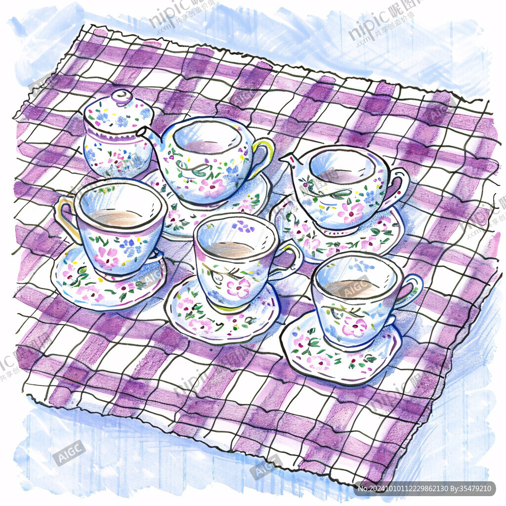 桌布杯子抱枕图案