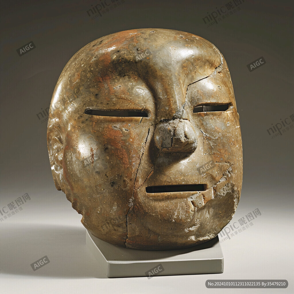 戴金面罩铜人头像