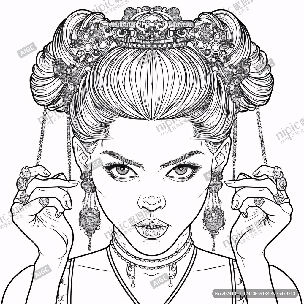 民族风女孩线稿