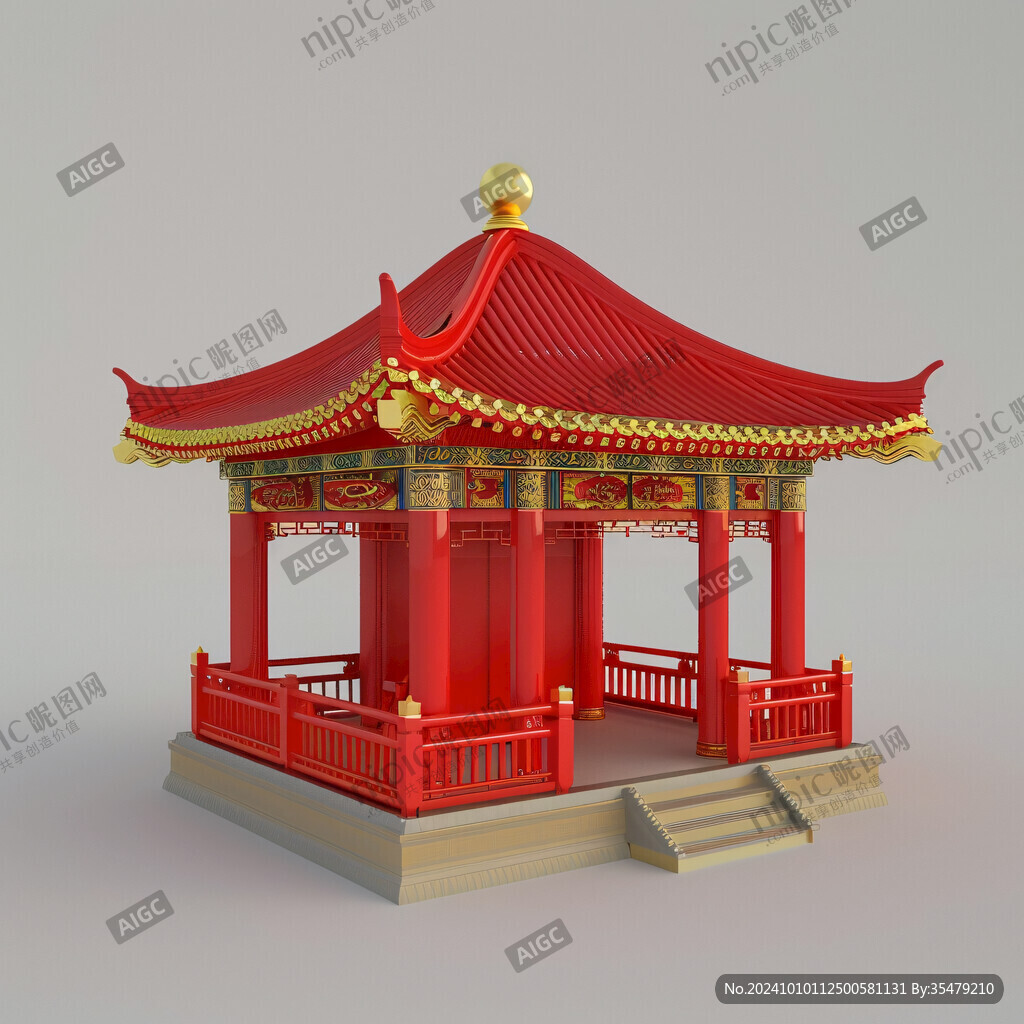 红色琉璃瓦亭子