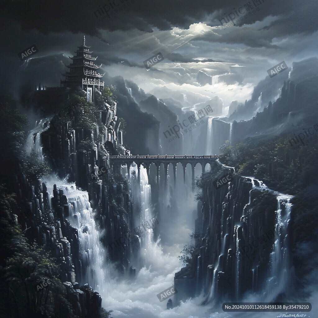 山水深渊建筑立体画