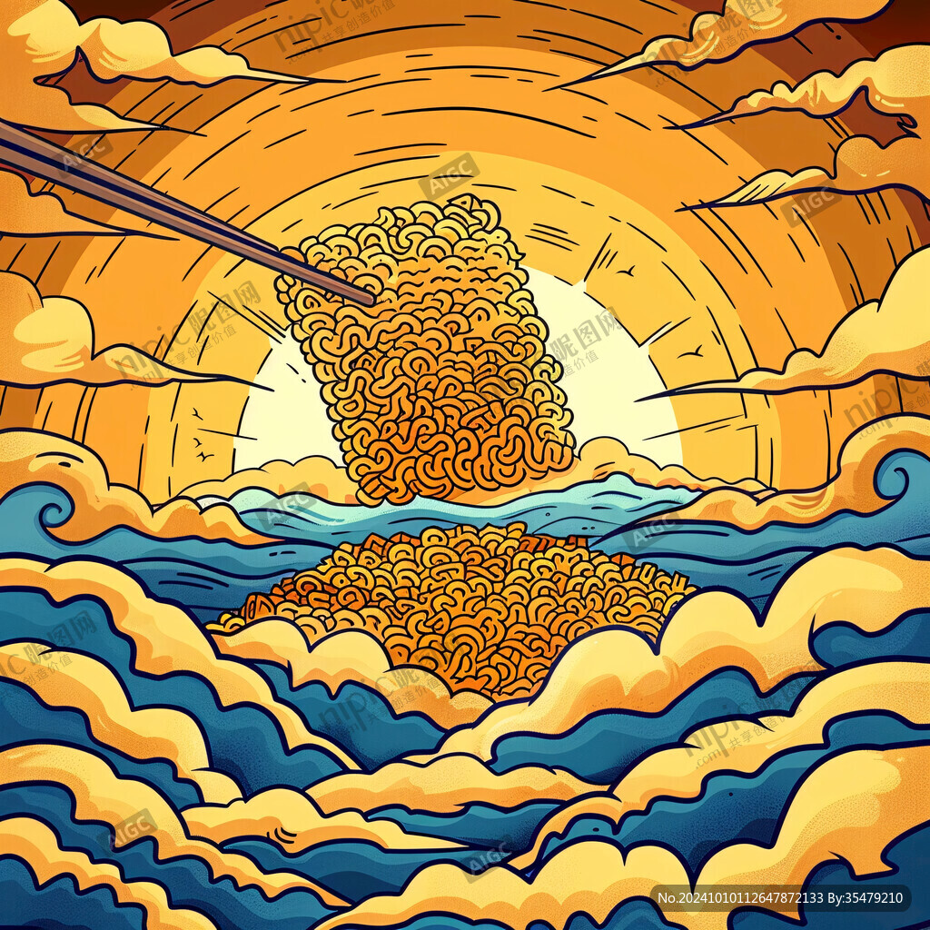 国潮金色海浪