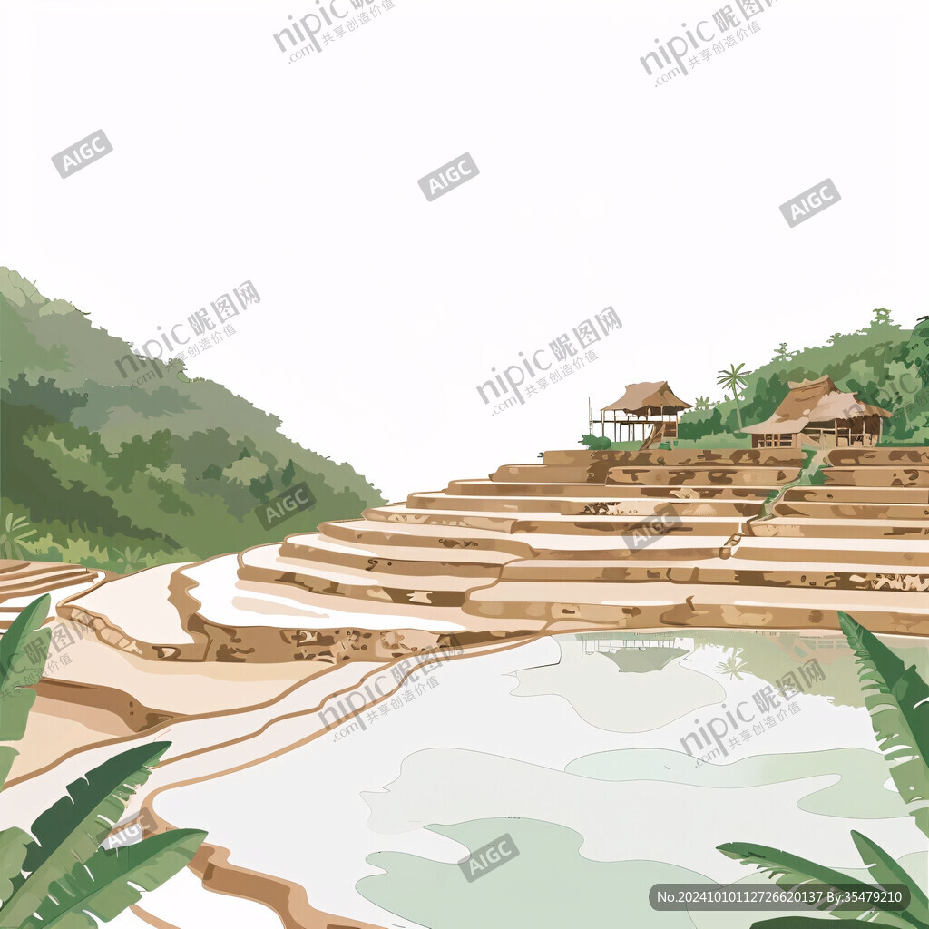 水稻梯田插画