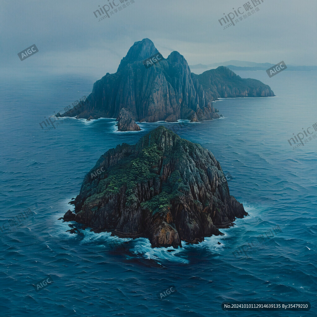 俯视海岛天空云彩岩石