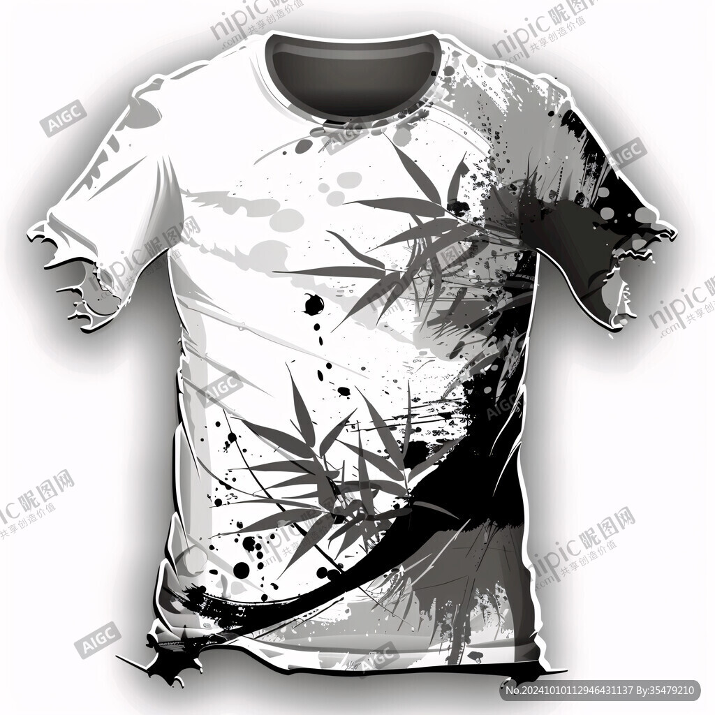 水墨竹子服装印花图