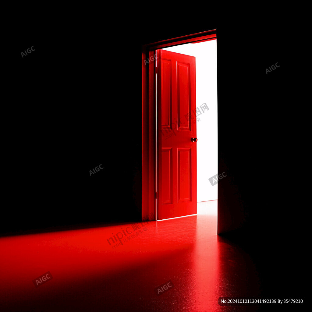 墙面红门光影
