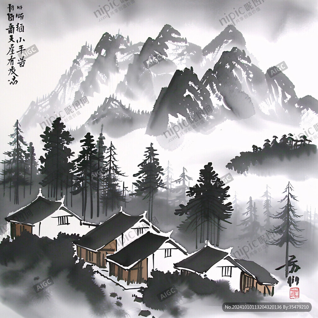 阁楼山水插画