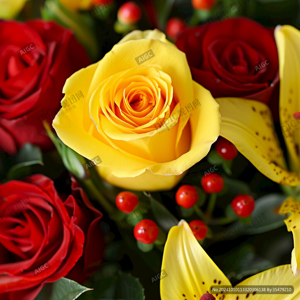 鲜花红黄玫瑰