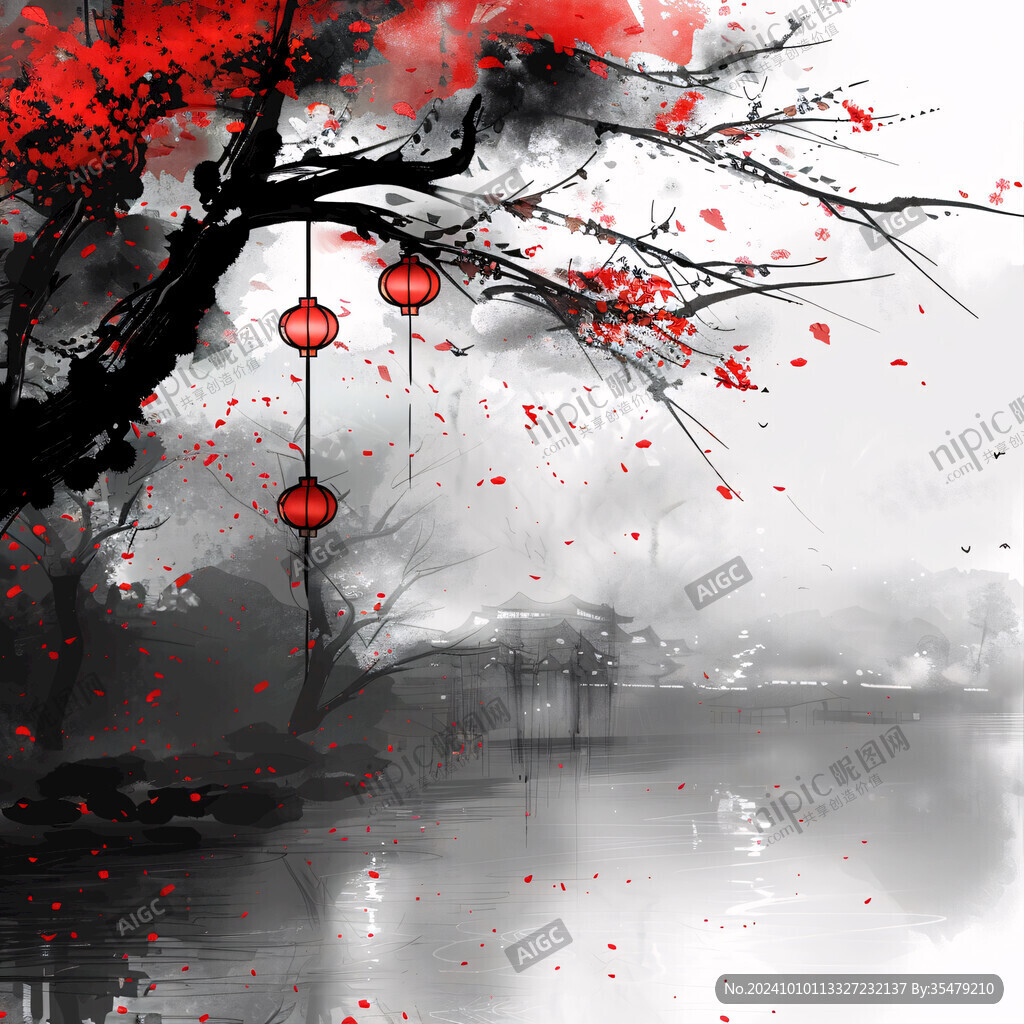 梅花绽放古风水墨风