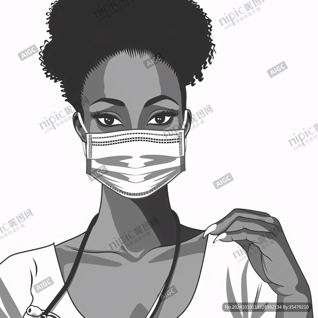 手绘戴口罩的女人