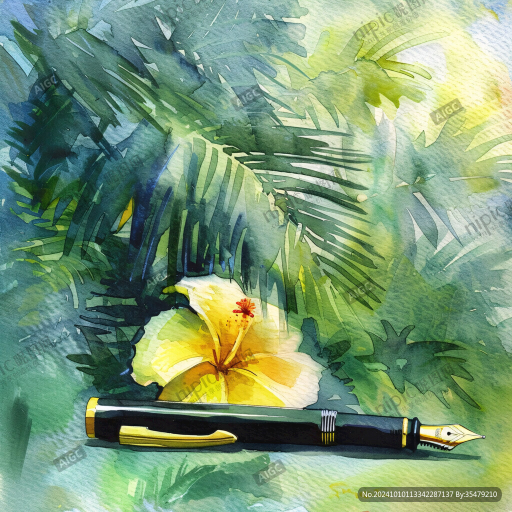 热带风景水彩画