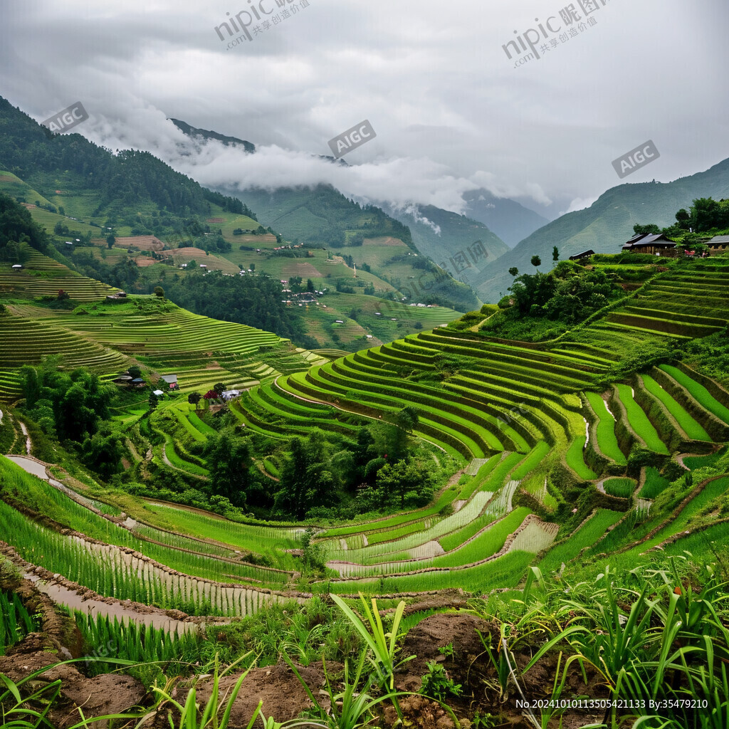 雨中的加榜梯田
