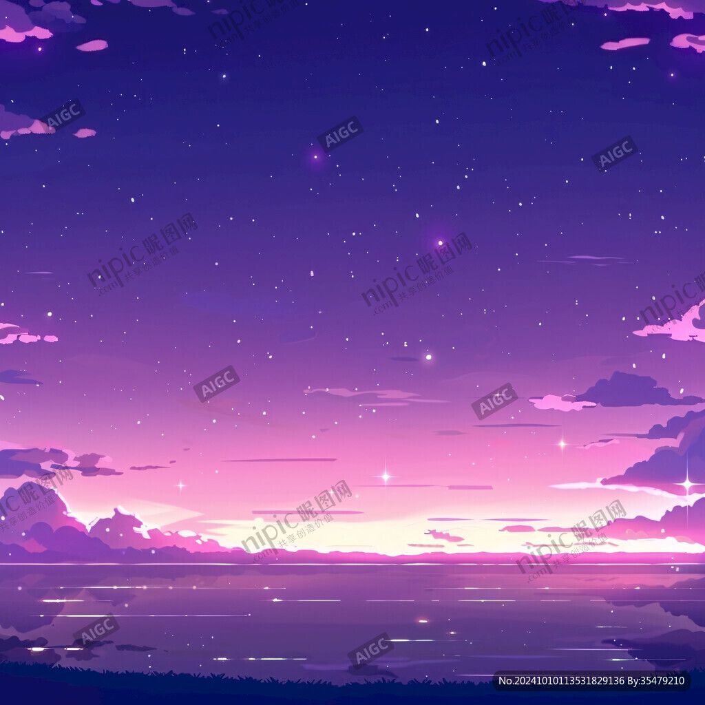 手绘紫色星空插画