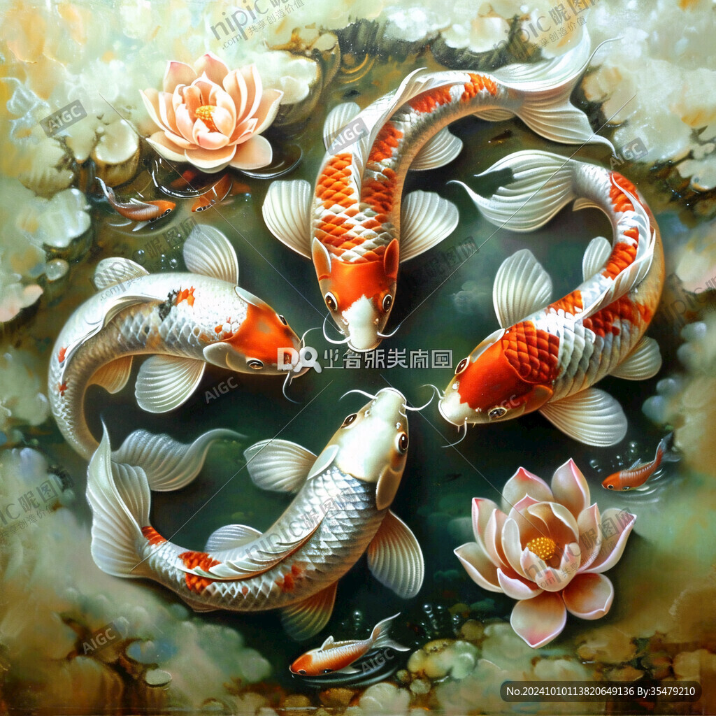 3d荷花鲤鱼圆形画