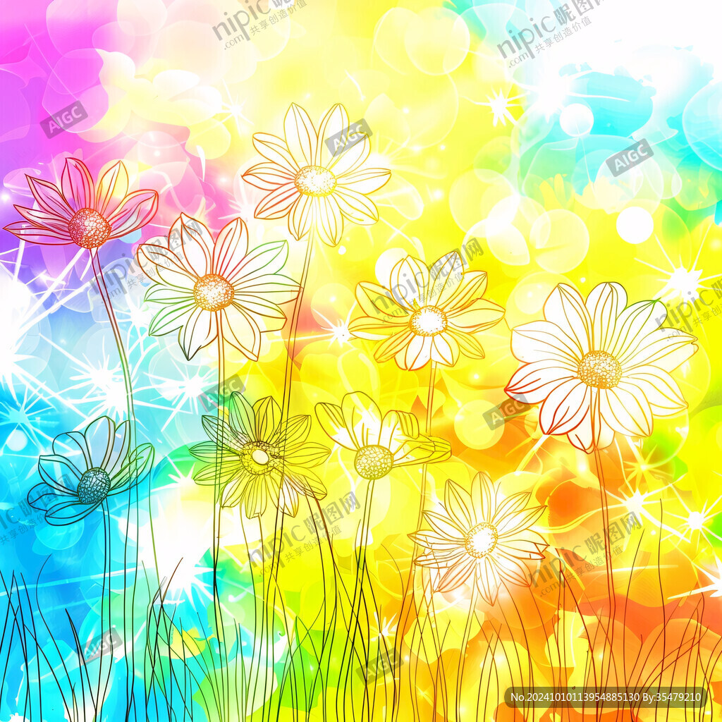 手绘彩色花背景海报