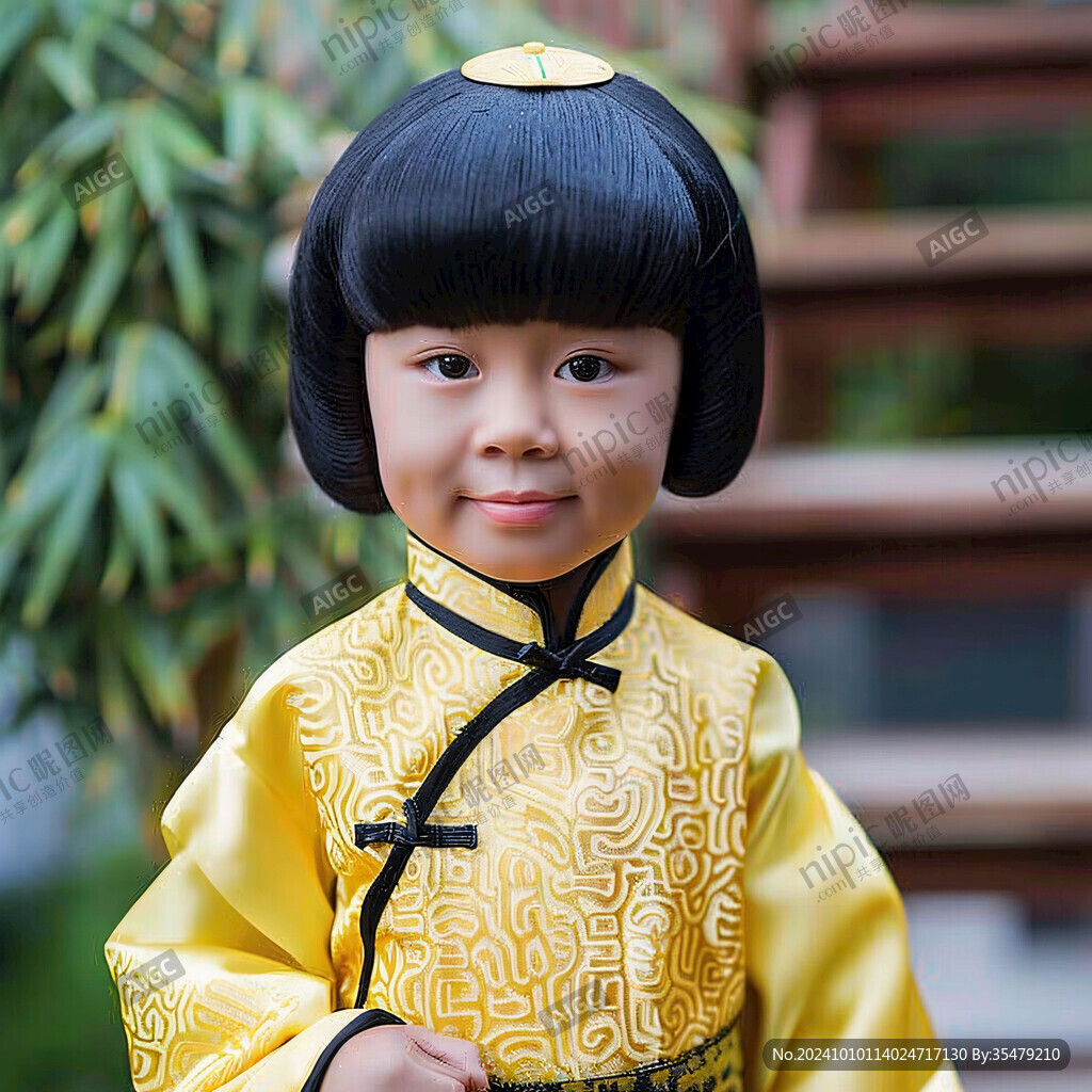 唐装小男孩留小辫