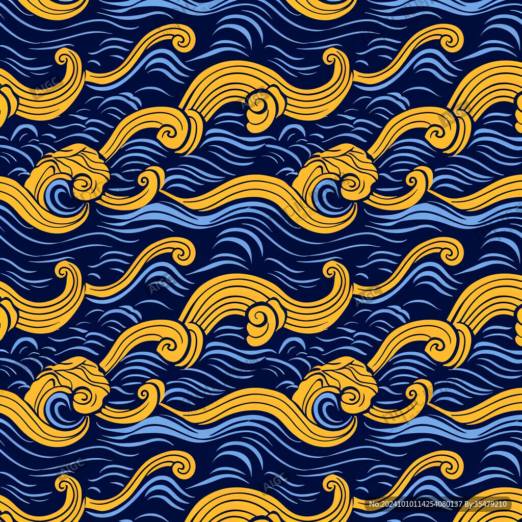 如意云纹蓝色海浪