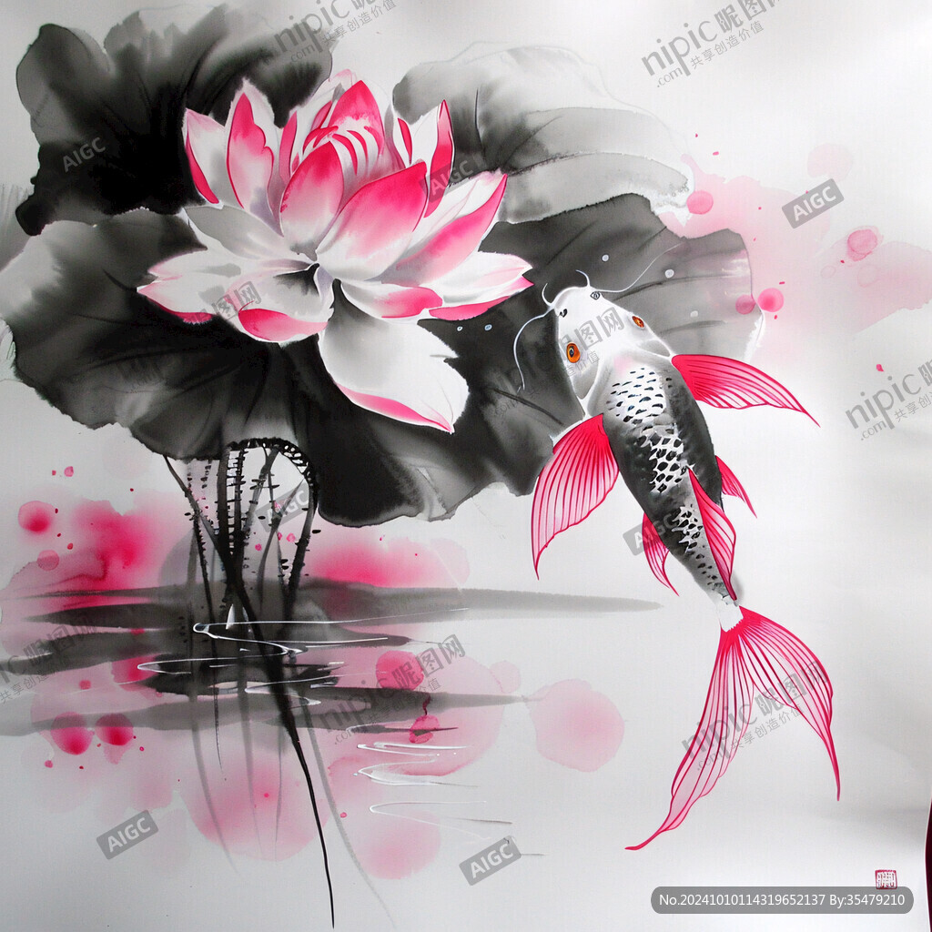 3d荷花鲤鱼圆形画